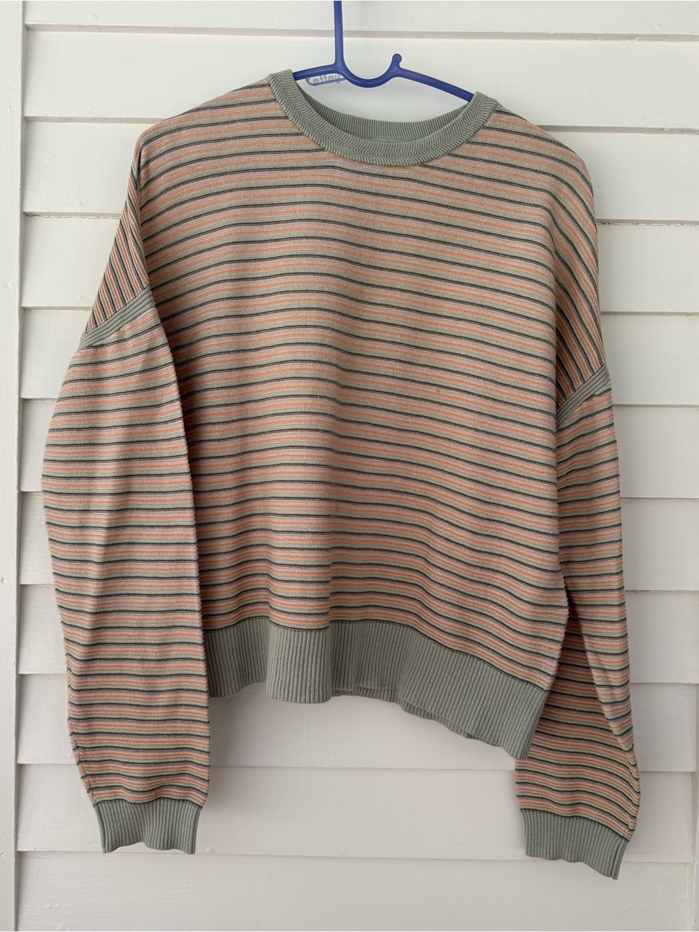 Spiritual Gangster Striped Crewneck Sweater in Sage Green and Peach - Picture 2 of 8